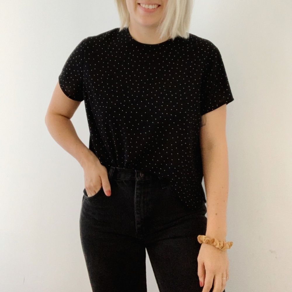 Black Dot-Print Short Sleeve Tee - Unbranded